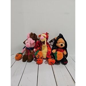 Lot Of 3 Disney Winnie The Pooh & Friends Halloween‎ Beanie Plush